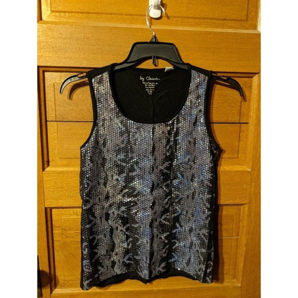 Chicos Tank Top Size 0 Small Black Sequins Silver Womens - Picture 1 of 3